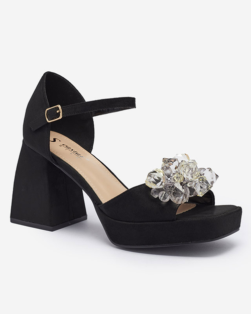 Чорні жіночі босоніжки на масивній танкетці з кристалами Celidi - Взуття