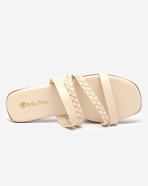 Бежеві жіночі тапочки з екошкіри на ремінцях Boresi - Взуття