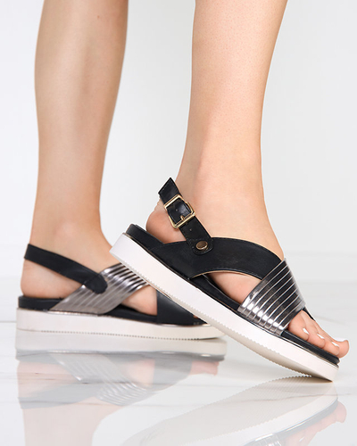 OUTLET Чорні жіночі босоніжки зі сріблястим поясом Gerii- Shoes
