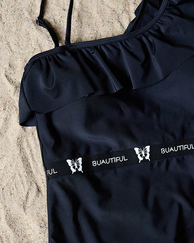 Жіночий чорний суцільний купальник з оборкою - нижня білизна