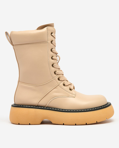 Royalfashion Бежеві жіночі черевики на шнурівці на суцільній підошві Diret