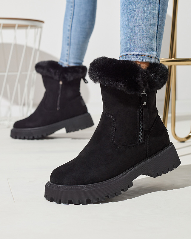 Dámské černé kozačky z ekokůže s kožešinou Lertipa- Obuv