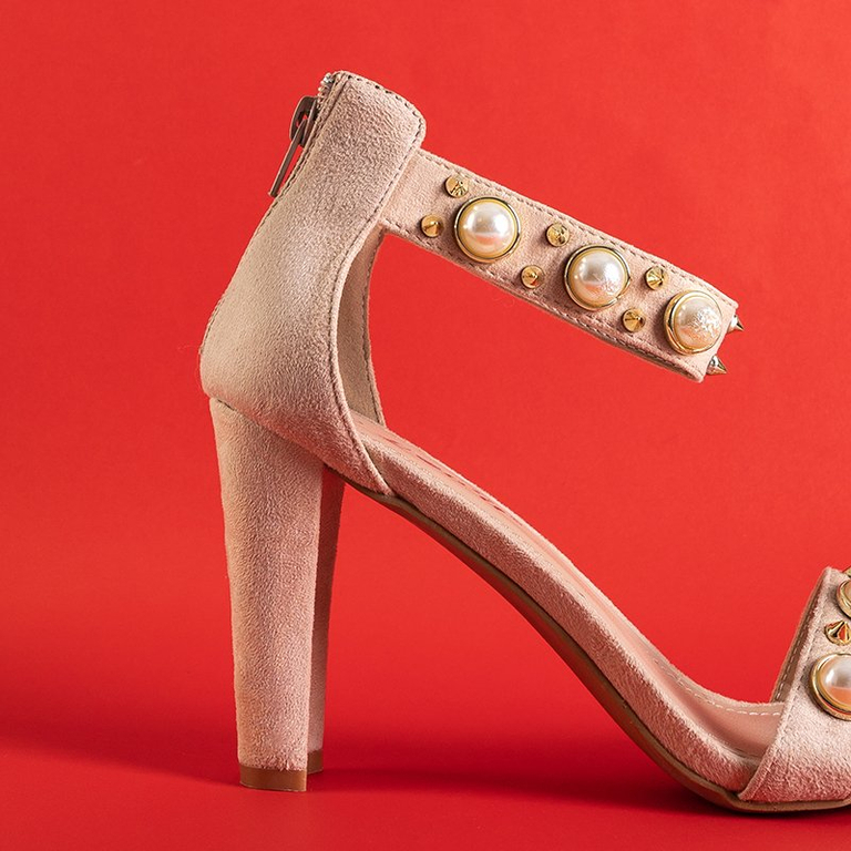 Béžové dámské sandály na sloupku s perlami Luten - Obuv