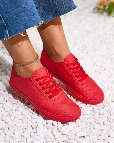 Royalfashion Červená dámská prolamovaná tenisová obuv Salomp