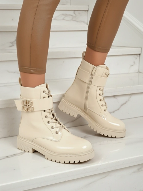 Бежеві ботильйони Ariadne з екологічної шкіри на блискавці, круглий носок стильні