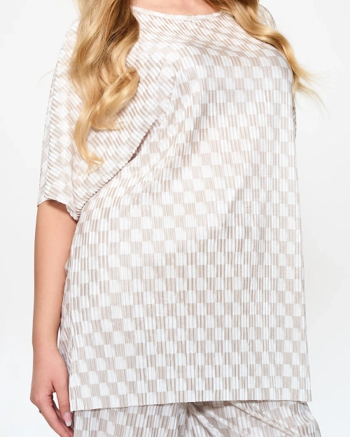 Бежевий жіночий плісирований візерунчастий комплект - Одяг