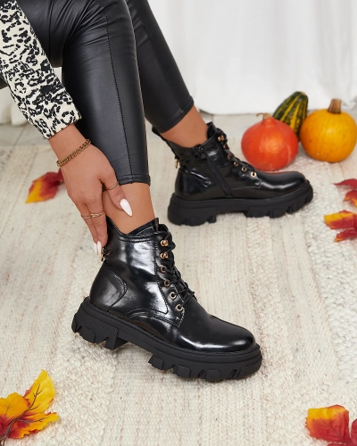 Royalfashion Černé dámské zateplené traperské boty Selori z ekokůže