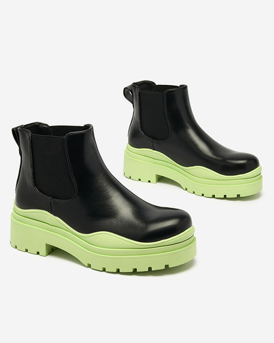 Royalfashion Чорні жіночі чоботи а-ля соболь на зеленій підошві Aterisa