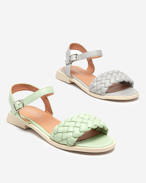 Босоніжки жіночі з плетеним поясом зеленого кольору Opahhi- Взуття