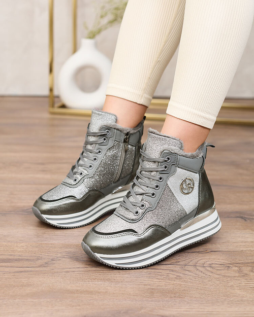 Royalfashion Жіночі спортивні сірі кросівки з блискітками Kawellas