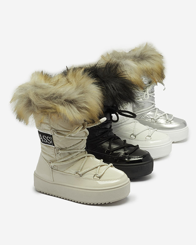 Stříbrné dětské nazouvací boty a'la snow boots s kožíškem Asika - Obuv