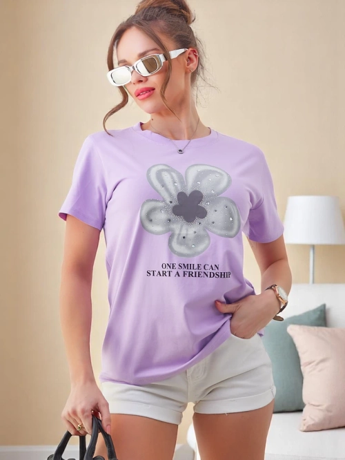 Royalfashion Жіночий бавовняний футболка з квіткою