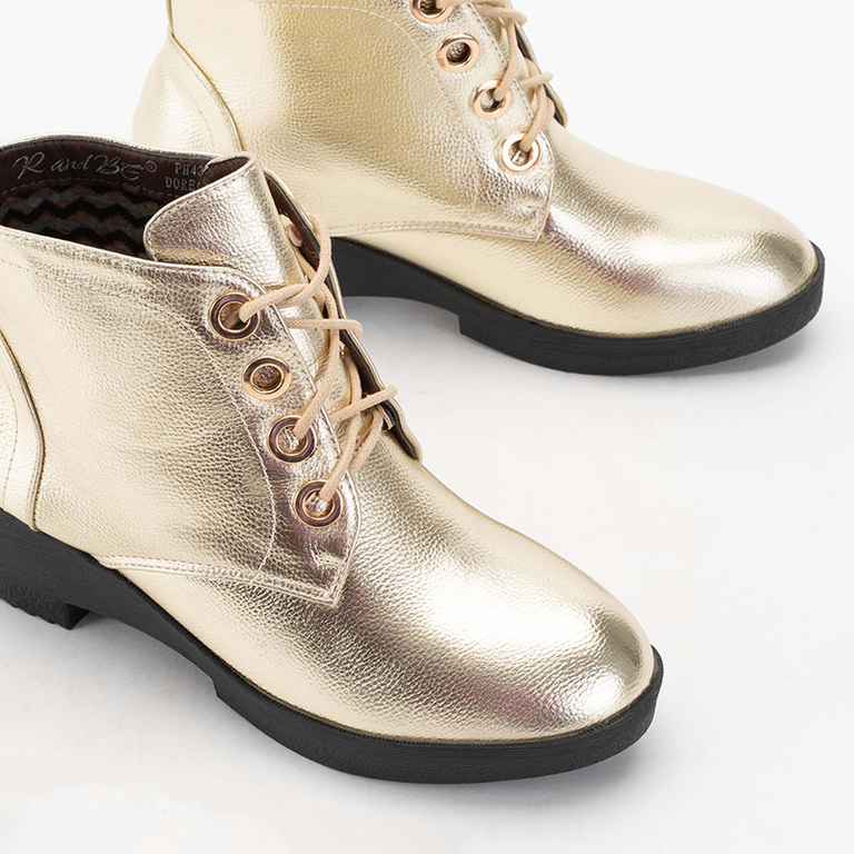 Zlaté dámské šněrovací polobotky na plochém podpatku Tivera - Obuv