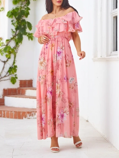 Royalfashion Dámské šaty bez ramínek s krátkými rukávy v různých květinových vzorech