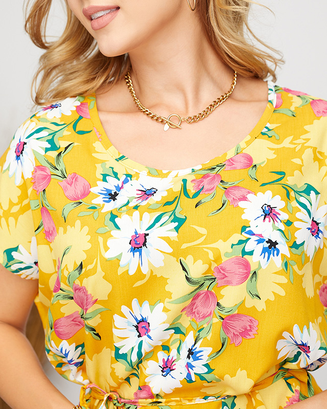 Dámské žluté květované rovné šaty - Oblečení