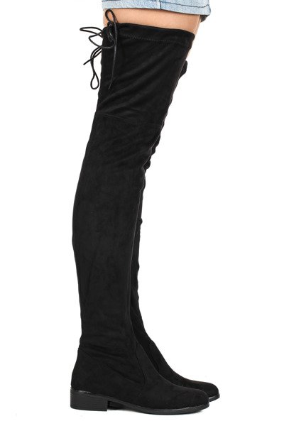 Czarne, zamszowe kozaki - Obuwie