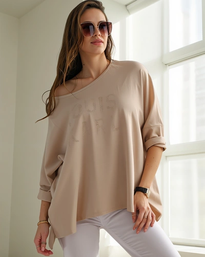 Royalfashion Dámská viskózová blůza s kamínkovým nápisem