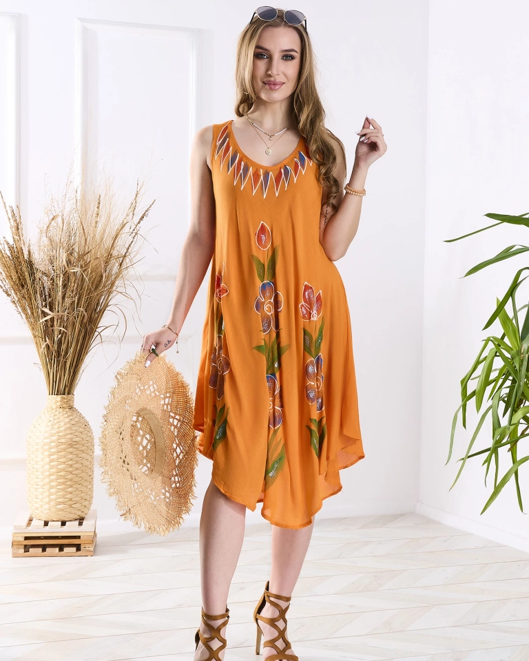 Oranžový dámský vzorovaný přehoz na postel s potiskem- Oblečení