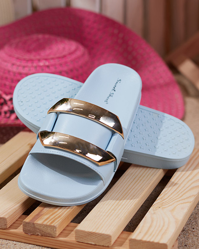 Сині жіночі тапочки з золотистим орнаментом Serina - Взуття