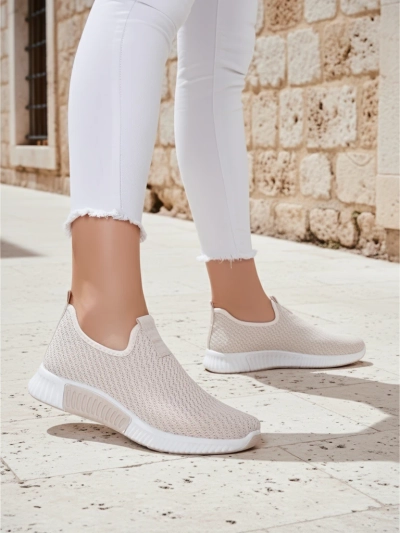 Dámské béžové tenisky Eulalia Slip-On plochý podpatek tkanina léto jaro