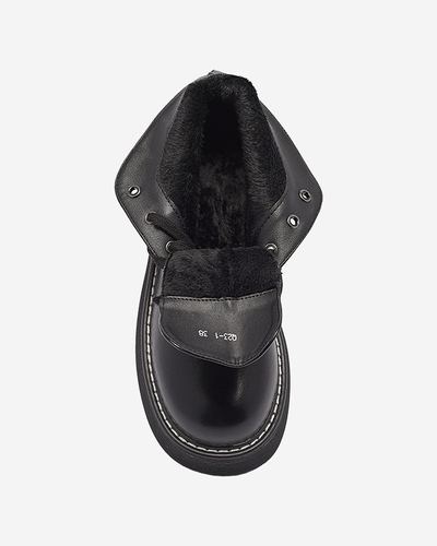 Černé dámské kozačky z ekokůže na pevné podrážce Getys - Obuv