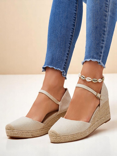 Dámské sandály klínové podpatky Callista Royalfashion béžové ekologická kůže