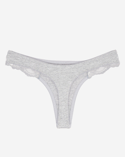 Сірі бавовняні жіночі трусики стрінги з мереживом - Білизна