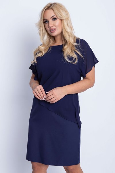 Tmavě modré šaty nad kolenem PLUS VELIKOST - Oblečení 1
