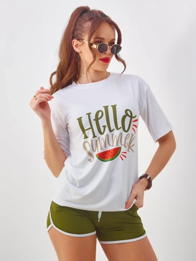 Royalfashion Dámský sportovní set s tričkem a šortkami Hello Summer