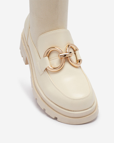 Krémové dámské kozačky se zdobením Cexi - Obuv