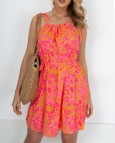 Oranžové vzorované letní šaty pro ženy - Oblečení