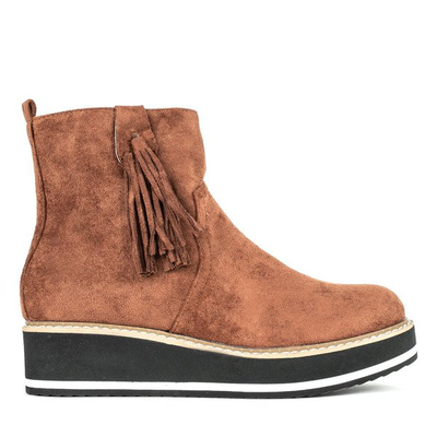 Ocieplane brązowe botki na platformie Peliel - Obuwie