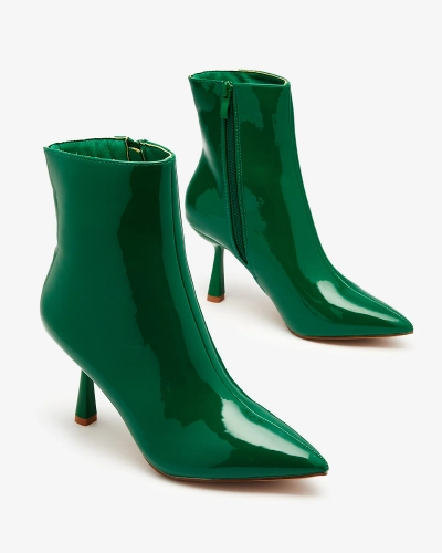 Royalfashion Zelené lakované dámské kozačky na kachním podpatku Elegant Classy