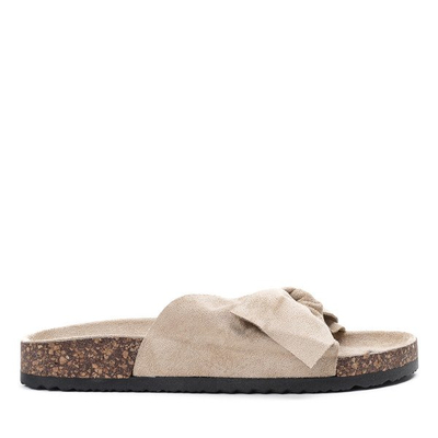 OUTLET Béžové pantofle s mašlí Montiana - Obuv