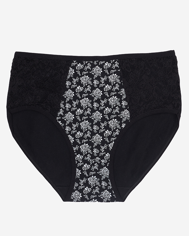 Dámské černé kalhotky s květinovými kalhotkami s vysokým pasem - Spodní prádlo