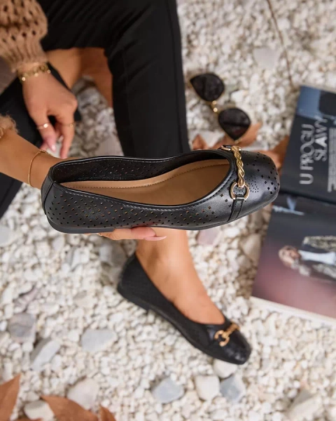 Černé dámské ažurové baleríny se zlatým ornamentem Serilla- Obuv
