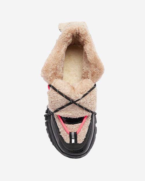 Чорні жіночі спортивні кросівки з хутром та неоново-рожевими шнурками Adbo- Footwear