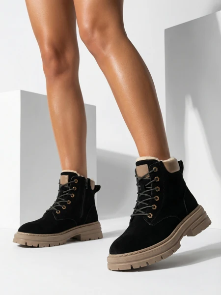 Royalfashion Černohnědé dámské zateplené traperské boty Radoras