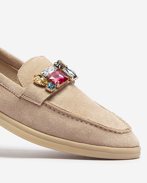 Жіночі мокасини з екозамші світло-коричневого кольору з декоративними кристалами Nellens- Footwear