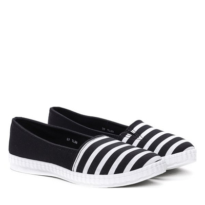 Czarne slip on w paseczki- Obuwie