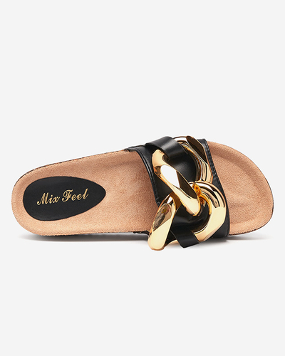 Černé dámské pantofle se zlatým zdobením Cirrenka - Obuv