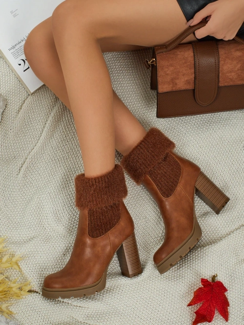 Ботильйони жіночі еко шкіряні на підборах-стовпчику з трикотажем Tirave