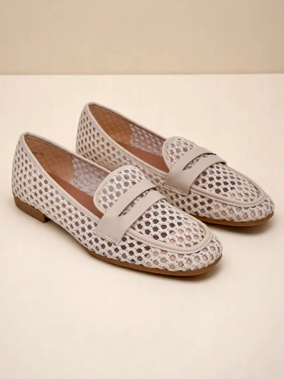 Béžové mokasíny Royalfashion Primavera Aelia z tkaniny s mandlovou špičkou