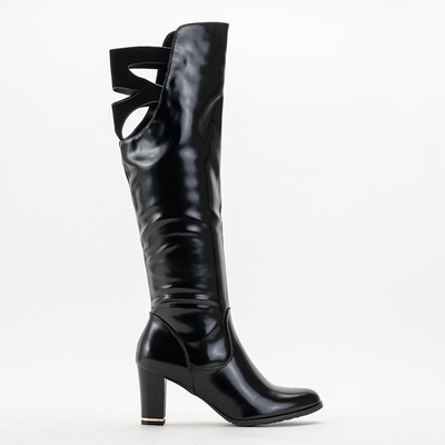 Чорні жіночі лаковані чоботи на підборах Latoras