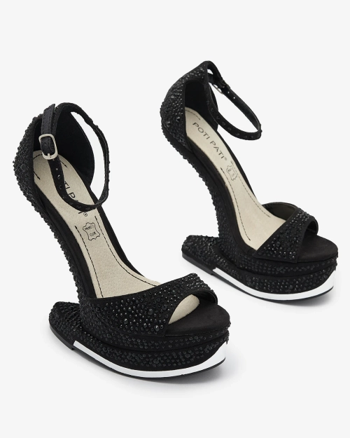 Чорні жіночі туфлі-човники з відкритим носком з цирконами Elenki - Взуття