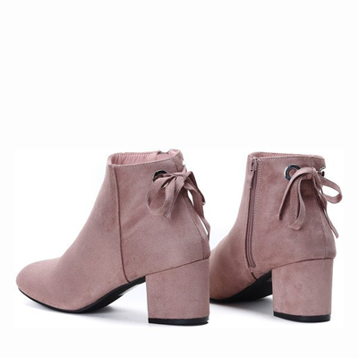 Botki z kokardką w kolorze brudnego różu Leila - Obuwie