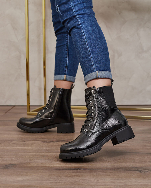 Royalfashion Чорні жіночі черевики з лакованої екошкіри Gaddaxa