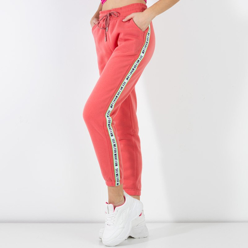 Коралові жіночі утеплені спортивні штани з лампасами - Одяг