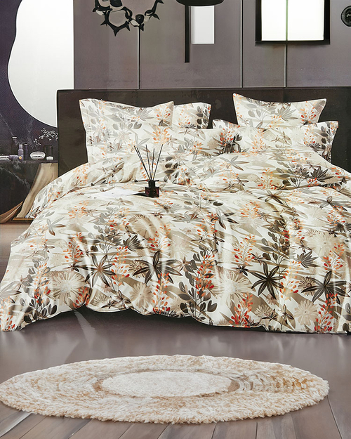Біла бавовняна постільна білизна з квітковим принтом 160х200, комплект з 3-х частин