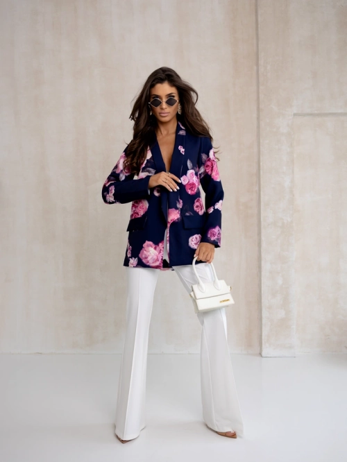 Royalfashion Жіночий блейзер без застібки з рожевими квітами